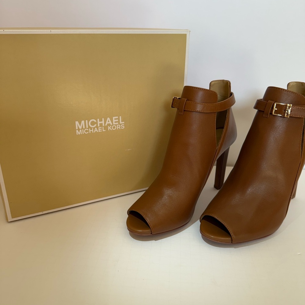 Michael Kors Tan Peep-Toe Heeled Boots